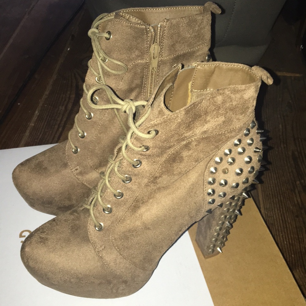 Spiked Tan Suade Ankle Platform Booties